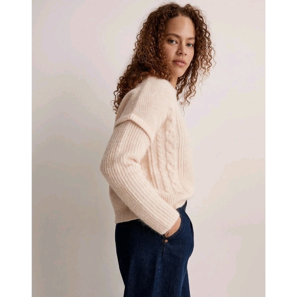 NWT Madewell Cable Knit Havener Pullover Alpaca Wool Blend Sweater Size Medium - Picture 3 of 4